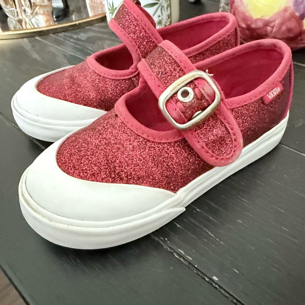 Vans Kids Glitter Mary Jane Sneakers in Sparkling Red with White Sole